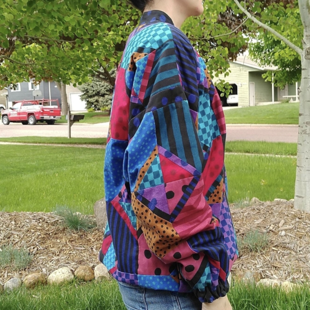 1980's 80's Rainbow Patchwork Jacket Jeweltone - image 5